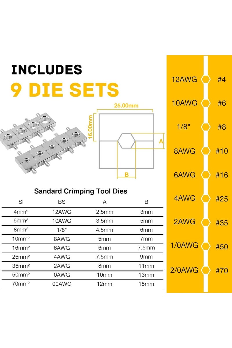 Oasisgalore Hydraulic Crimping Tool Output 10 Tons, Includes 4/6/8/10/16/25/35/50/70mm² Hexagonal Crimping Dies - Image 3