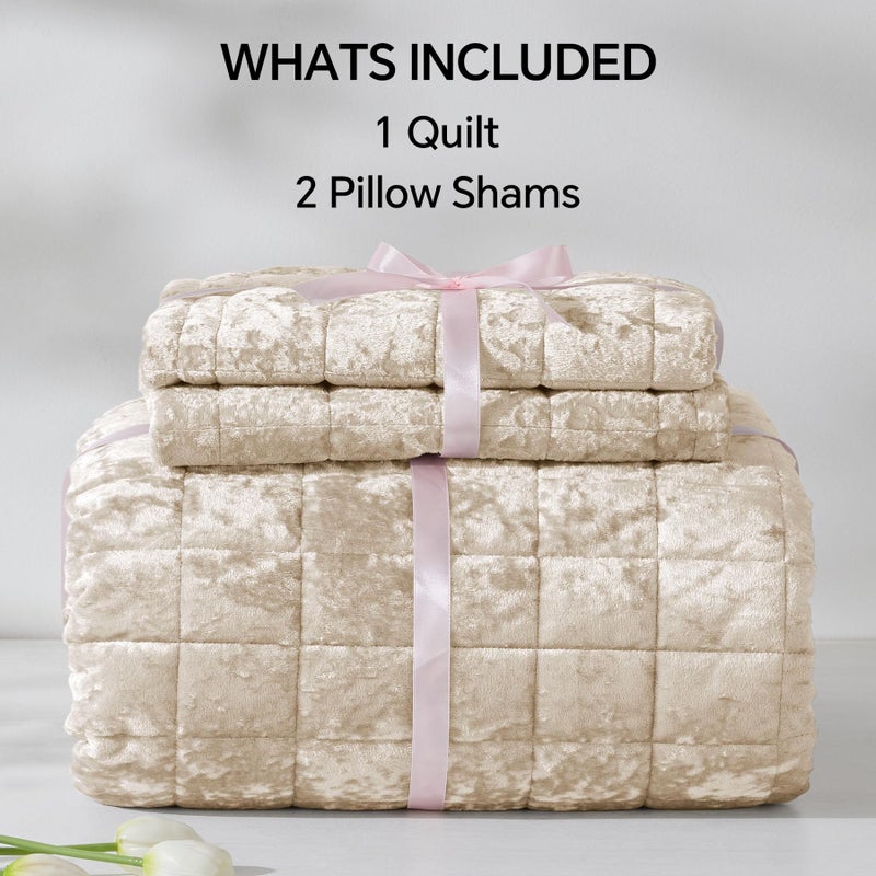 BEDELITE Velvet Quilt Set Queen Size - Luxury Velvet Comforter Bedding Set 3 Pieces, Lightweight Soft Cozy Shiny Urban Taupe Oversized Bedspread Coverlet for All Seasons with 2 Pillow Shams - Image 5