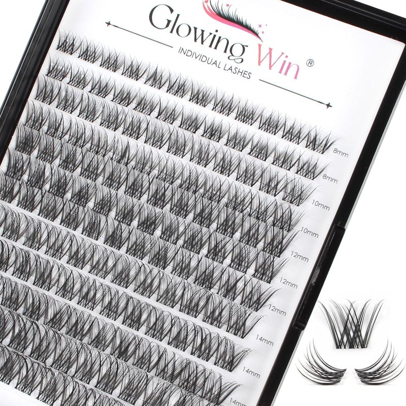 Glowing Win 144PCS Cluster Lashes Natural Look Wispy False Eyelashes Individual DIY Lash Extensions Transparent Band Eyelash Extensions At Home C D Curl Strip Eye Lashes Mix 816mm