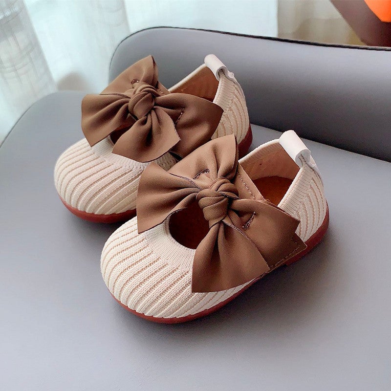 2026 Spring Autumn Baby Girl Princess Shoes Bow Square Toe Soft Sole Breathable Anti-Slip Toddler First Walker