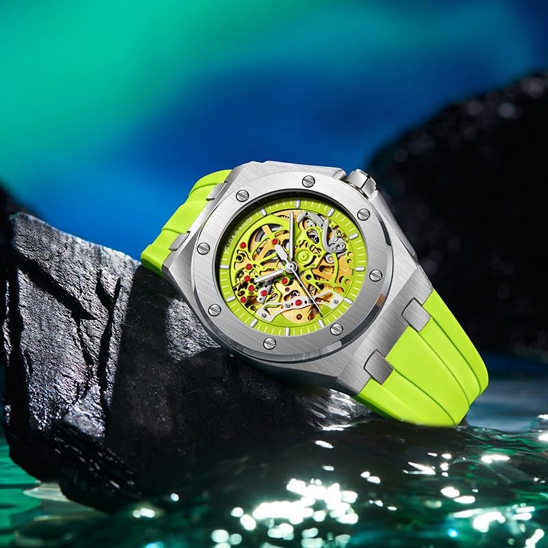 Giordano Automatic Watch for Men – Mechanical Skeleton Dial,Transparent Gear Display, Silicon Strap - Image 3