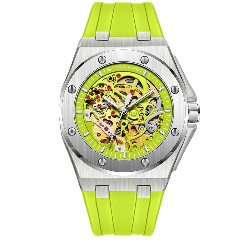 Giordano Automatic Watch for Men – Mechanical Skeleton Dial,Transparent Gear Display, Silicon Strap - Image 1