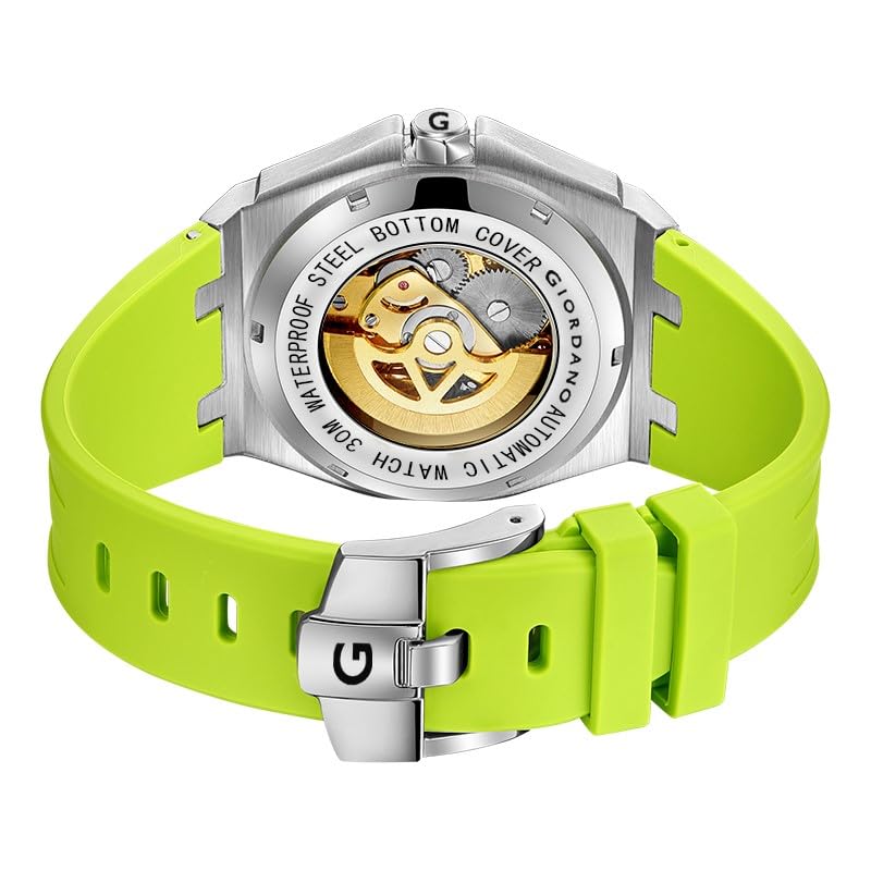 Giordano Automatic Watch for Men – Mechanical Skeleton Dial,Transparent Gear Display, Silicon Strap - Image 5
