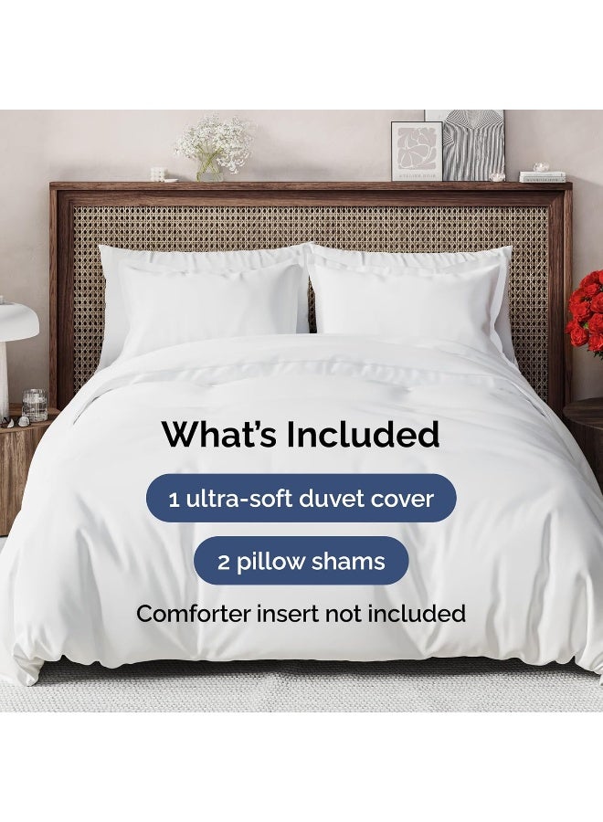 CGK Unlimited Queen Size Duvet Cover Set - Extra Soft, 90" x 90" - 2 Pillow Shams - Hotel Luxury, Easy Care & Fade Free - Comforter Cover w/ Zipper Closures & Ties (White) - Image 2