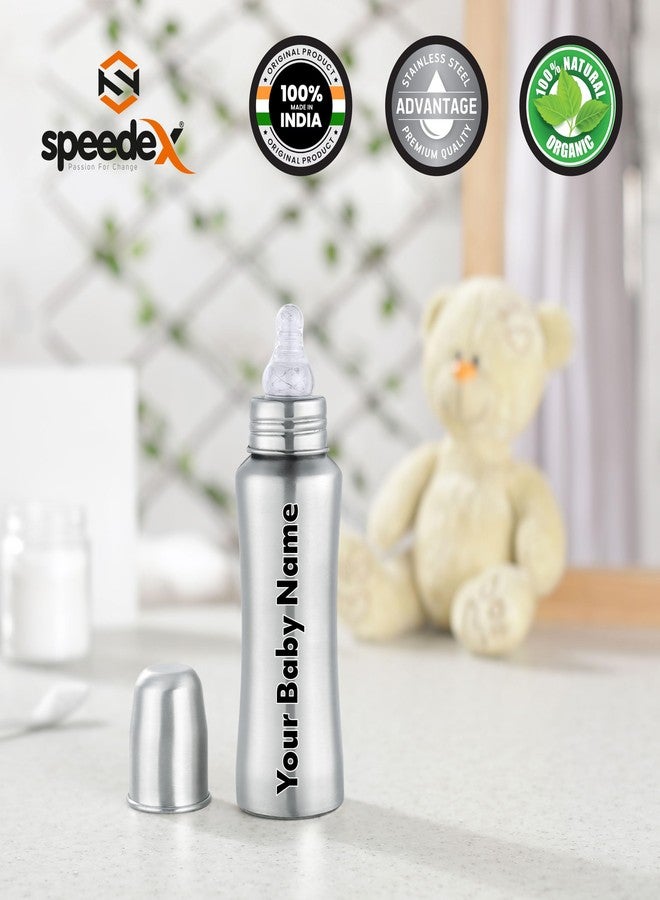 سبيديكس زجاجة رضاعة أطفال من الفولاذ المقاوم للصدأ من Speedex - مضادة للمغص، خالية من مادة BPA، خالية من البلاستيك، متينة، مع حلمة - آمنة للأطفال الرضع من الجنسين (فضي - (غير لامع)، 240 مل) - Image 3