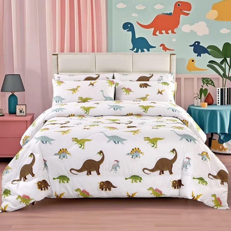 MAG 3Pcs Dinosaur Bedding Comforter Set Dinosaur White Base Twin Comforter SetAll Season for Toddlers Kids Boys Teens and GirlsSuper Soft MicrofiberTwin Size 1 Comforter  2 Pillowcases