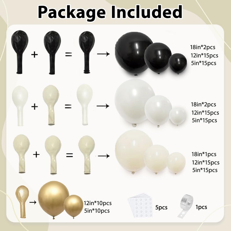 Zesliwy Black White Gold Balloon Arch Kit,Double Stuffed Pearl Sand White Balloon Garland Different Sizes 18/12/5 Inch Chrome Cream Balloons for Graduation Wedding Birthday Bachelorette Party Decorations - Image 2