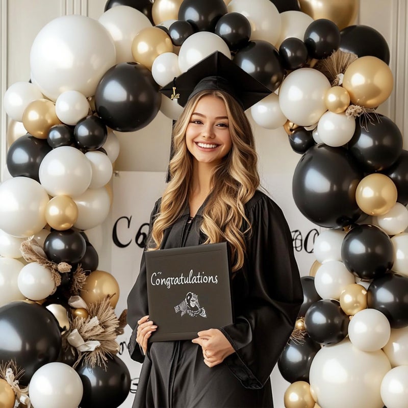 Zesliwy Black White Gold Balloon Arch Kit,Double Stuffed Pearl Sand White Balloon Garland Different Sizes 18/12/5 Inch Chrome Cream Balloons for Graduation Wedding Birthday Bachelorette Party Decorations - Image 5