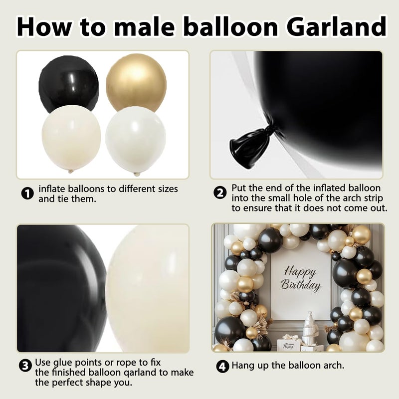 Zesliwy Black White Gold Balloon Arch Kit,Double Stuffed Pearl Sand White Balloon Garland Different Sizes 18/12/5 Inch Chrome Cream Balloons for Graduation Wedding Birthday Bachelorette Party Decorations - Image 4