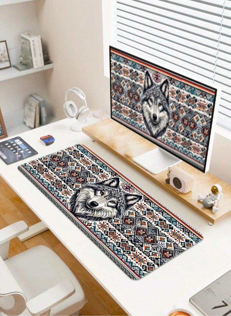 ماوس باد أنيق بتصميم ذئب، مقاس 900x400 ملم، سطح ناعم مقاوم للماء مع قاعدة مطاطية غير قابلة للانزلاق. - Image 1