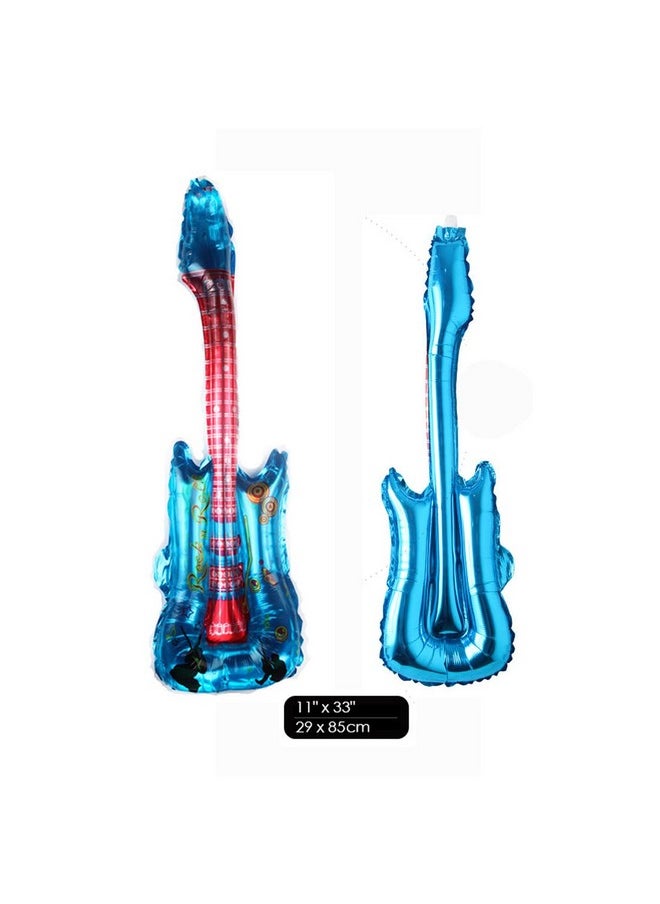MORNDEW - 4 Pcs Red Blue And Gold Guitar Foil Balloons For Stage Properties Parentchild Early Education Supplies Kids Birthday Party Decoration(With One Little Bells Inside) - Image 1