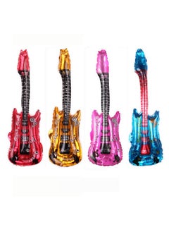 4 Pcs Red Blue And Gold Guitar Foil Balloons For Stage Properties Parentchild Early Education Supplies Kids Birthday Party Decoration(With One Little Bells Inside)