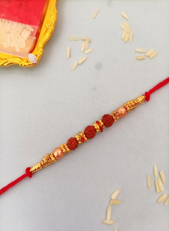 Craftomanic® Pack Of 2 Rudraksh Rakhi For Bhai Dora Rakhi With Roli Chawal/Rakhi Combo For Bhaiya - Image 4
