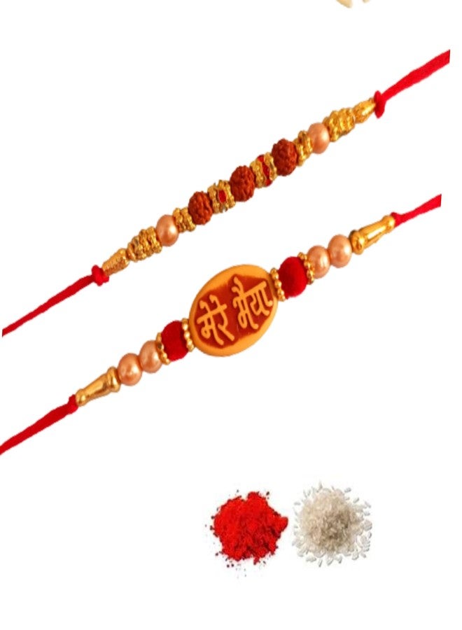 Craftomanic® Pack Of 2 Rudraksh Rakhi For Bhai Dora Rakhi With Roli Chawal/Rakhi Combo For Bhaiya - Image 1