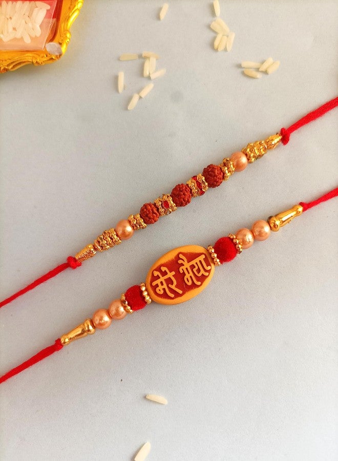 Craftomanic® Pack Of 2 Rudraksh Rakhi For Bhai Dora Rakhi With Roli Chawal/Rakhi Combo For Bhaiya - Image 2