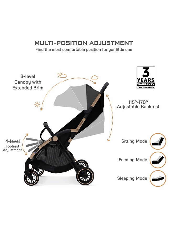 neobreez THETA Auto Fold Self Stand Travel Baby Toddler Stroller,  Compact Pushchair, Waterproof UPF 50+ Canopy, Gift  And Cotton Bag, Phone Holder, Toy Strap, Reflective Stickers, 0-4yrs, 22kg, 3yrs Warranty  - Image 3
