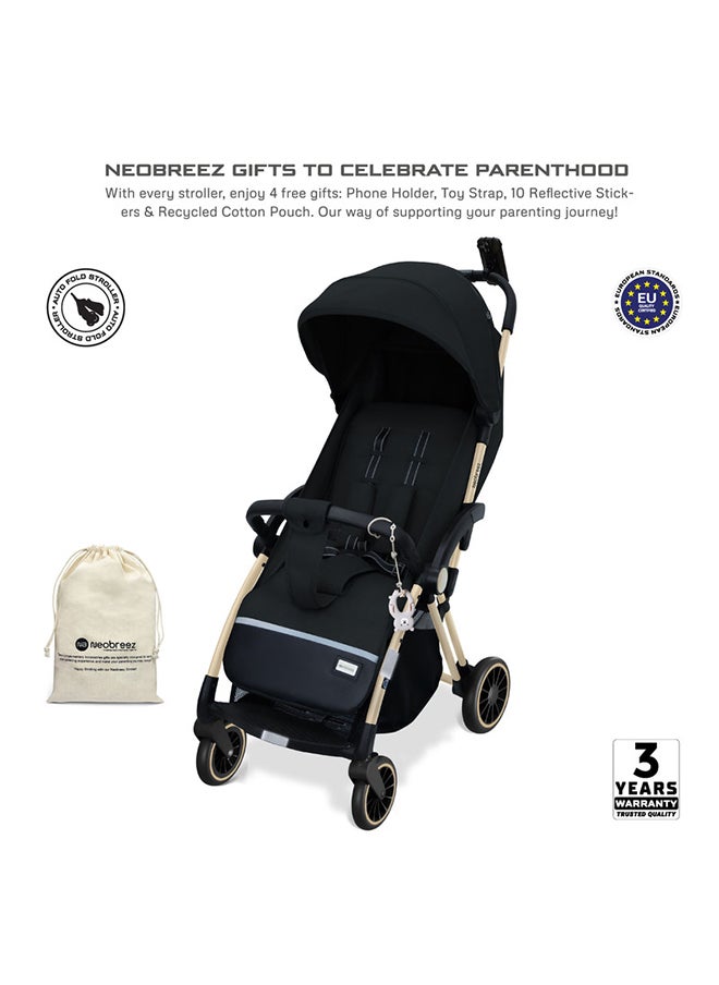 neobreez THETA Auto Fold Self Stand Travel Baby Toddler Stroller,  Compact Pushchair, Waterproof UPF 50+ Canopy, Gift  And Cotton Bag, Phone Holder, Toy Strap, Reflective Stickers, 0-4yrs, 22kg, 3yrs Warranty  - Image 2