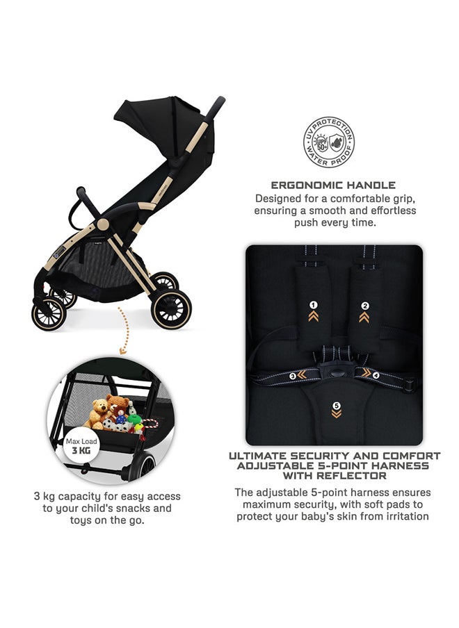 neobreez THETA Auto Fold Self Stand Travel Baby Toddler Stroller,  Compact Pushchair, Waterproof UPF 50+ Canopy, Gift  And Cotton Bag, Phone Holder, Toy Strap, Reflective Stickers, 0-4yrs, 22kg, 3yrs Warranty  - Image 5