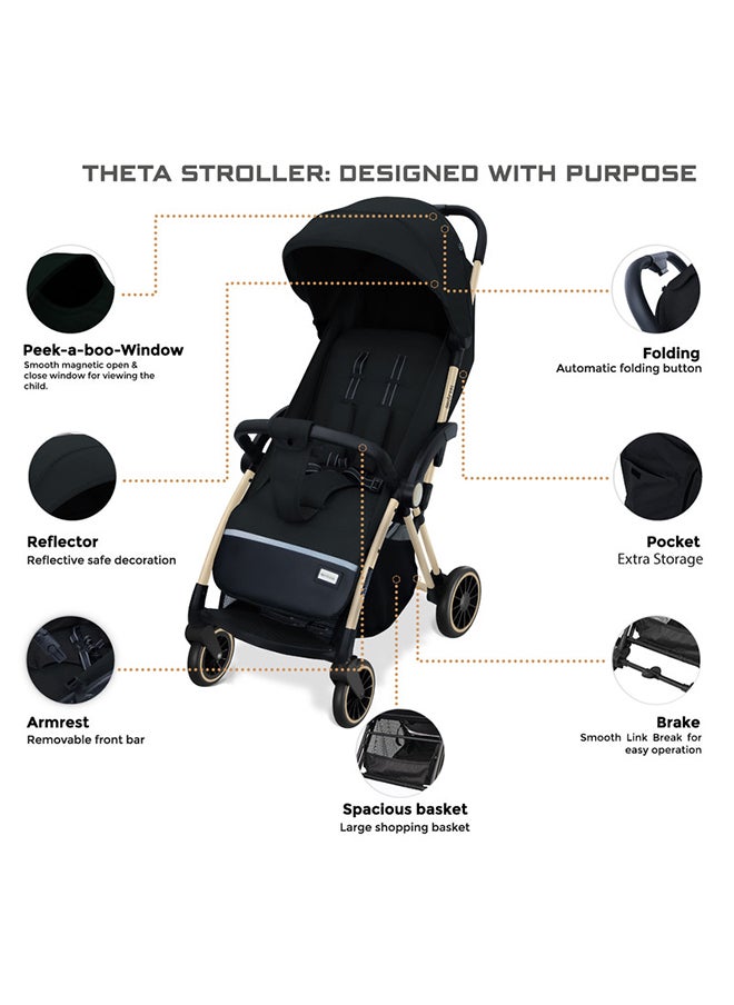 neobreez THETA Auto Fold Self Stand Travel Baby Toddler Stroller,  Compact Pushchair, Waterproof UPF 50+ Canopy, Gift  And Cotton Bag, Phone Holder, Toy Strap, Reflective Stickers, 0-4yrs, 22kg, 3yrs Warranty  - Image 4
