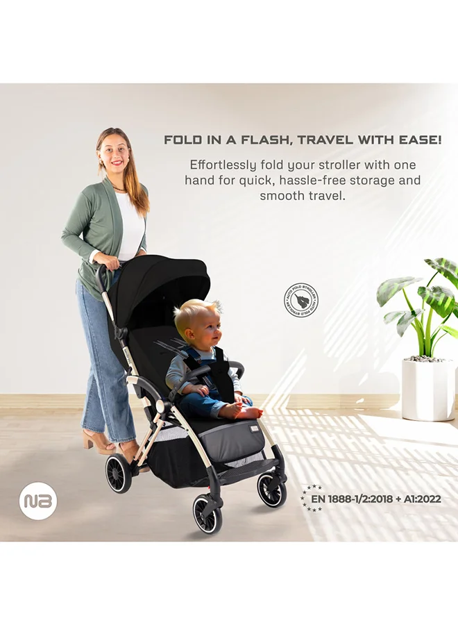 neobreez THETA Auto Fold Compact Lightweight Travel Toddler Baby Stroller,  Self-Stand Baby Trolley,  Pushchair,  Waterproof UPF 50+ Canopy, 0-4yrs,  22kg,  3yrs Warranty