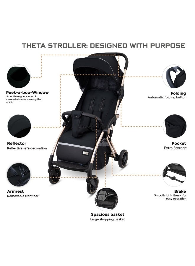 نيوبريز عربة أطفال ثيتا قابلة للطي وخفيفة الوزن للسفر، عربة أطفال ذاتية الوقوف، مظلة مقاومة للماء بعامل حماية من الشمس +، من - سنوات، تتحمل  كجم، ضمان  سنوات - Image 2