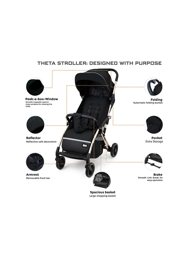 neobreez THETA Auto Fold Compact Lightweight Travel Toddler Baby Stroller,  Self-Stand Baby Trolley,  Pushchair,  Waterproof UPF 50+ Canopy, 0-4yrs,  22kg,  3yrs Warranty