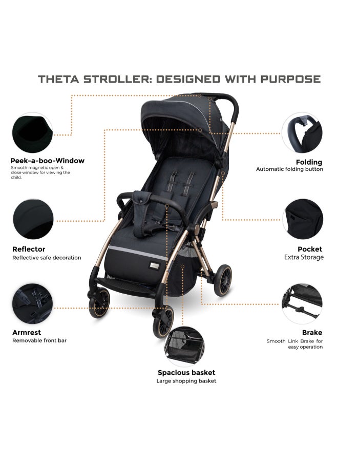neobreez THETA Auto Fold Compact Lightweight Travel Toddler Baby Stroller,  Self-Stand Baby Trolley,  Pushchair,  Waterproof UPF 50+ Canopy, 0-4yrs,  22kg,  3yrs Warranty - Image 2