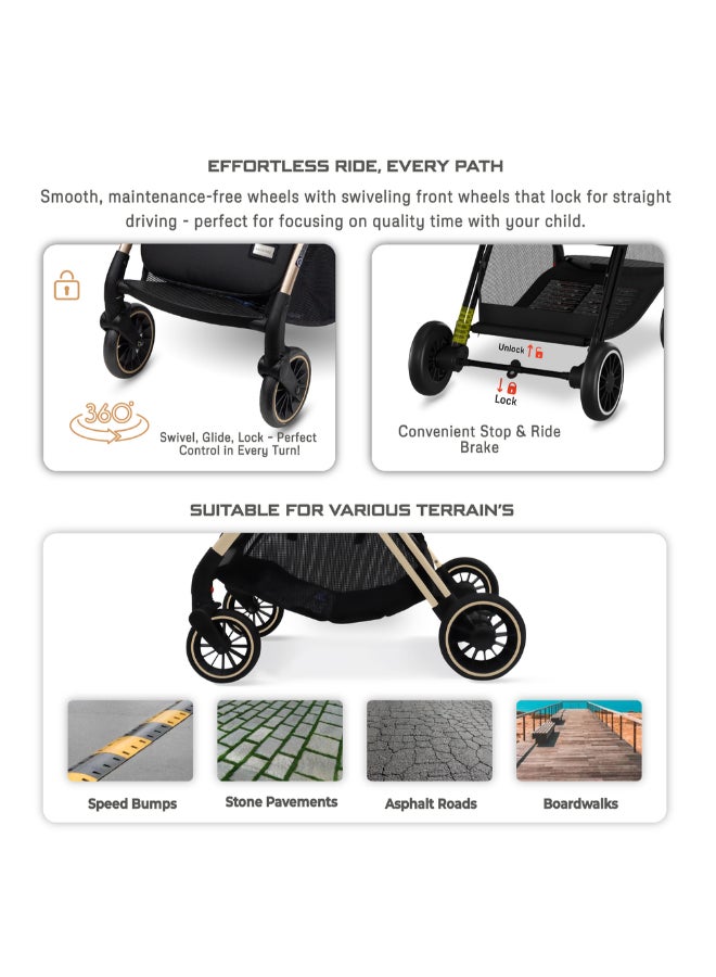 neobreez THETA Auto Fold Compact Lightweight Travel Toddler Baby Stroller,  Self-Stand Baby Trolley,  Pushchair,  Waterproof UPF 50+ Canopy, 0-4yrs,  22kg,  3yrs Warranty - Image 4