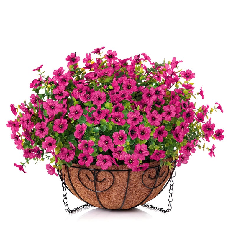 HyeFlora Artificial Fake Hanging Plants Flowers Basket for Outdoor Outside Porch Summer Decoration, Faux Silk Hotpink Dasiy UV Resistant Realistic in Planter for Home Patio Garden Yard - Image 2