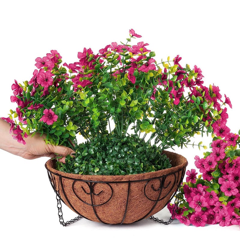 HyeFlora Artificial Fake Hanging Plants Flowers Basket for Outdoor Outside Porch Summer Decoration, Faux Silk Hotpink Dasiy UV Resistant Realistic in Planter for Home Patio Garden Yard - Image 5