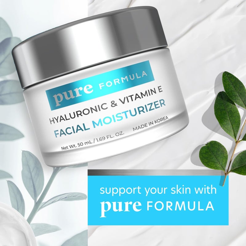 Pure Formula Hyaluronic Acid & Vitamin E Daily Face Moisturizer - Reduce Acne Scars, Fines Lines, Wrinkles, Hydrating Day Cream - Cruelty Free Korean Skin Care For All Skin Types - 1.69 Fl. oz/ 50ml - Image 5