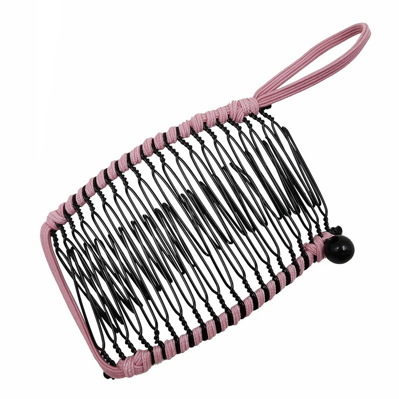 Banana Clip Comb Tool Stretchy Banana Hair Clip Ponytail Holder Double Comb Hair Accessory，Stretchable Banana Comb for Thick Stretch Hair 20 Teeth，Hair Clips for Women Pink - Image 1