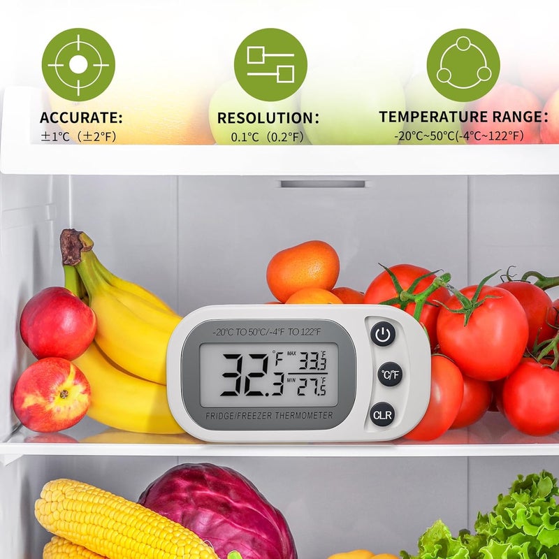 FHZON Digital Frigerator Thermometer 2 Pack, Waterproof Fridge and Freezer Thermometer, Thermometer Refrigerator with Large LCD Screen, Stand and Magnetic Back, for Room,Kitchen(White) - Image 2