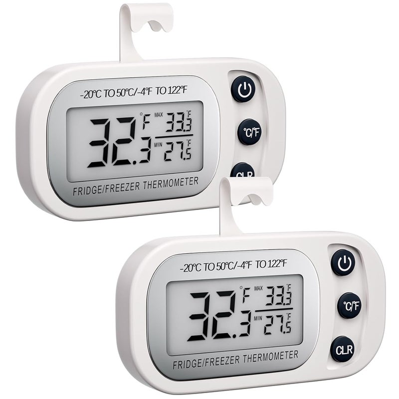 FHZON Digital Frigerator Thermometer 2 Pack, Waterproof Fridge and Freezer Thermometer, Thermometer Refrigerator with Large LCD Screen, Stand and Magnetic Back, for Room,Kitchen(White) - Image 1