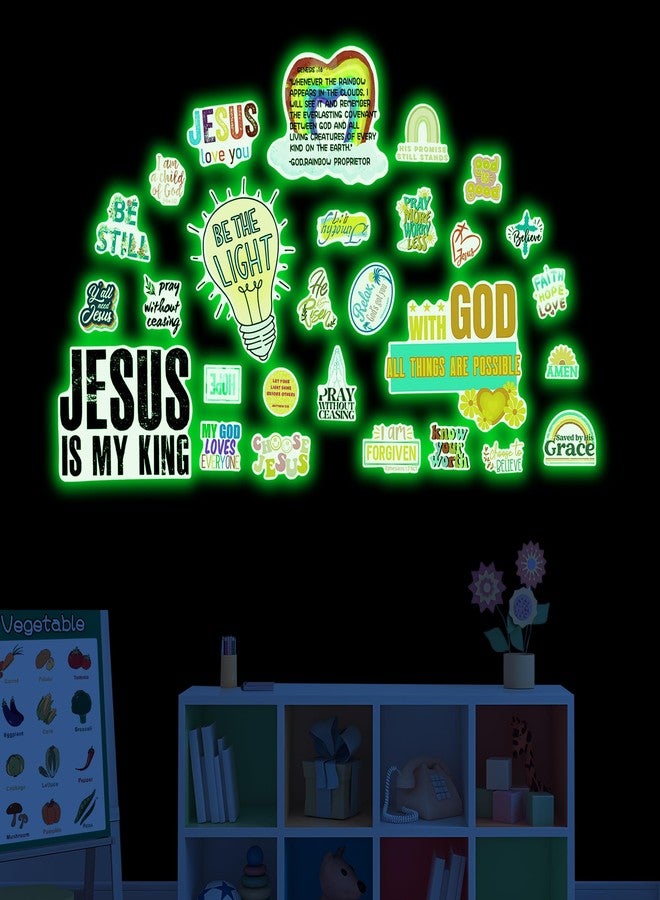 Robmoda Jesus Christian Bible Wall Decals Glow in The Dark, Christ Faith Inspirational Motivational Room Decor, Positive Peel and Stick Wallpaper Kids Sticker - Image 1