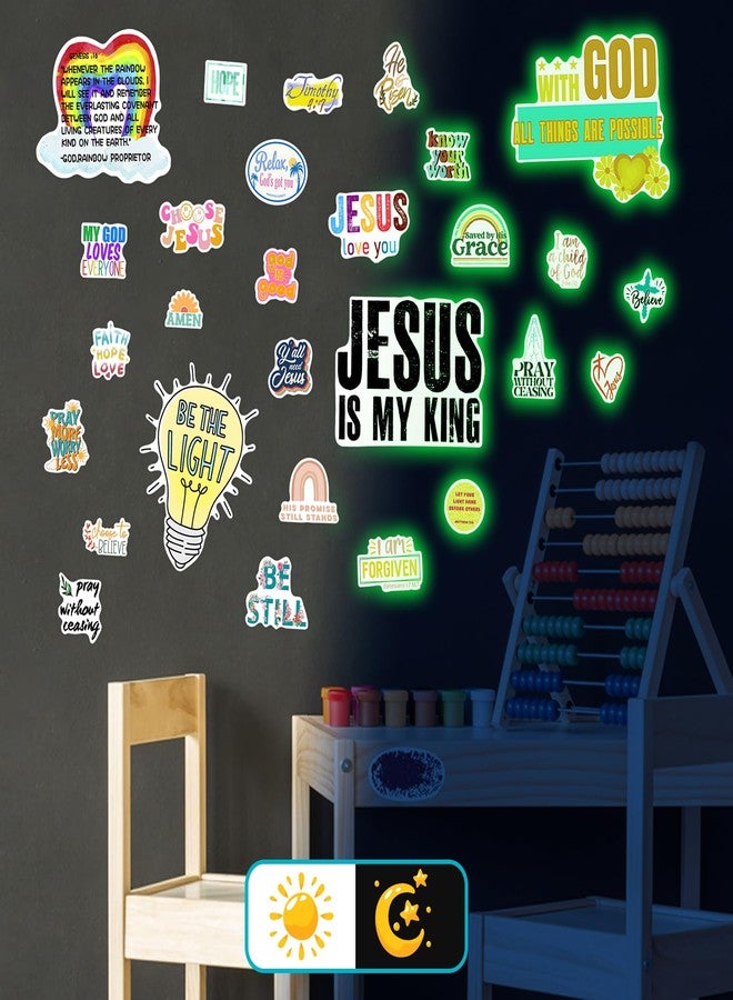 Robmoda Jesus Christian Bible Wall Decals Glow in The Dark, Christ Faith Inspirational Motivational Room Decor, Positive Peel and Stick Wallpaper Kids Sticker - Image 3