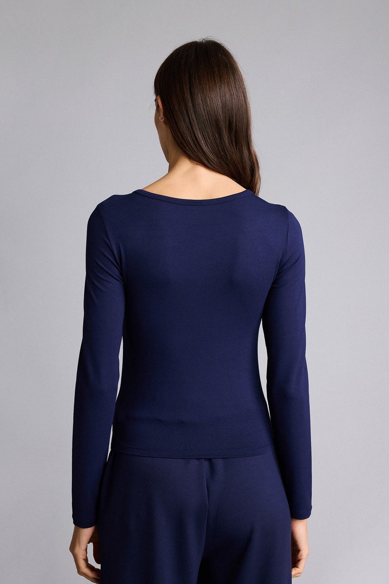 DeFacto Blue Woman Crew Neck Long Sleeve Top Casual - Image 5