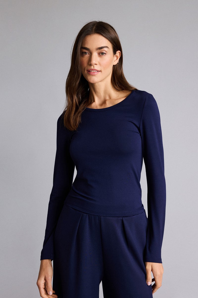 DeFacto Blue Woman Crew Neck Long Sleeve Top Casual - Image 3