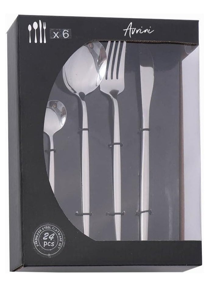 Avrini Avrini 24 piece Cutlery Set, 304 Stainless Steel Fork Spoon Knife Dining, Dinnerware, Flatware Set, Silverware, Tableware Set, Gift Box Set. (Silver)  - Image 3