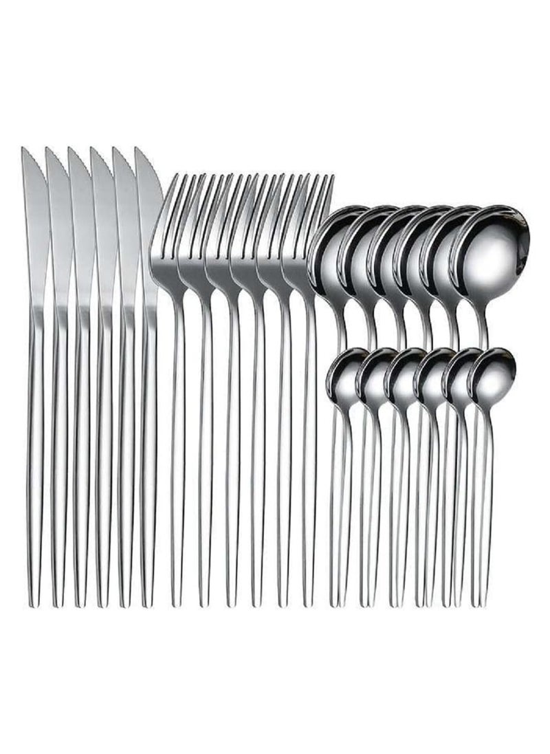 Avrini Avrini 24 piece Cutlery Set, 304 Stainless Steel Fork Spoon Knife Dining, Dinnerware, Flatware Set, Silverware, Tableware Set, Gift Box Set. (Silver)  - Image 2