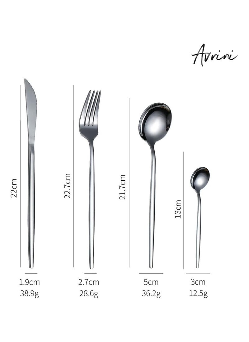 Avrini Avrini 24 piece Cutlery Set, 304 Stainless Steel Fork Spoon Knife Dining, Dinnerware, Flatware Set, Silverware, Tableware Set, Gift Box Set. (Silver)  - Image 5