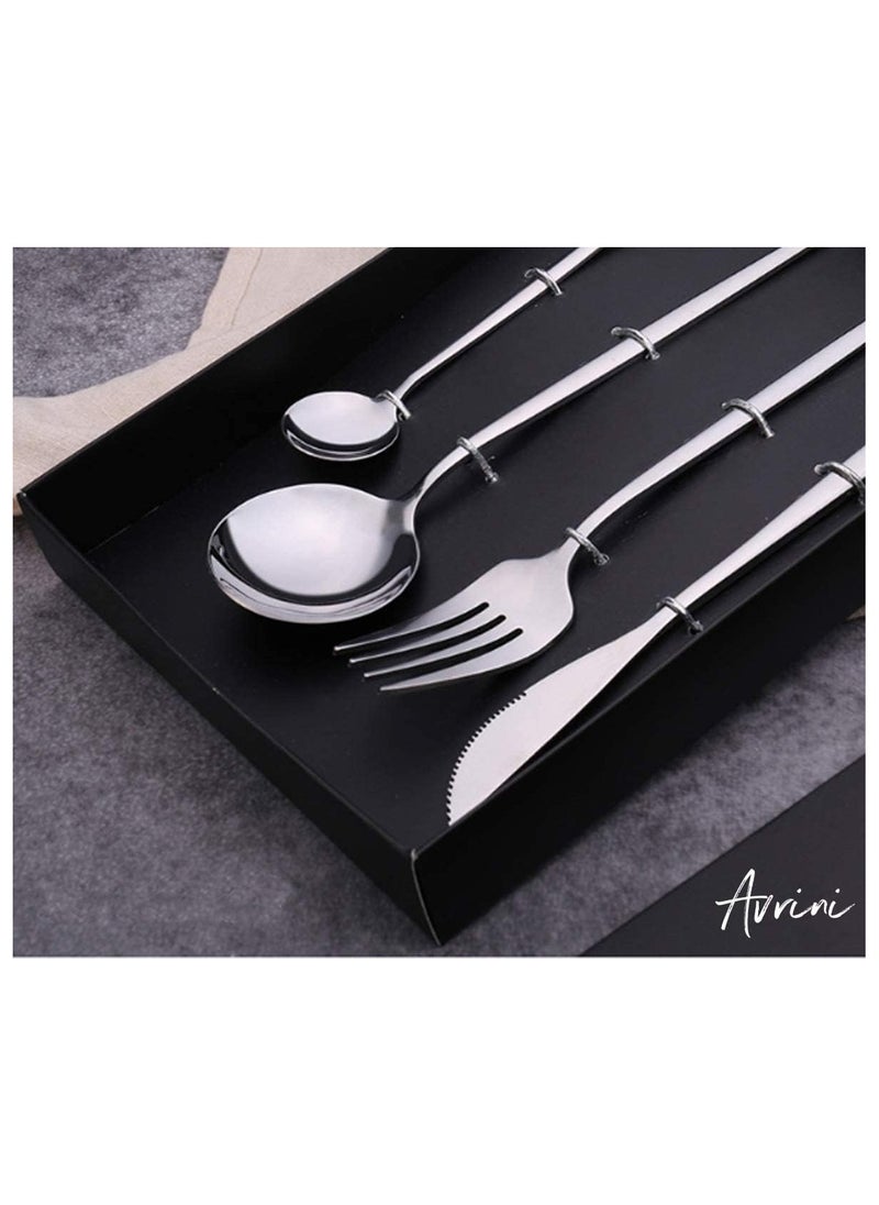 Avrini Avrini 24 piece Cutlery Set, 304 Stainless Steel Fork Spoon Knife Dining, Dinnerware, Flatware Set, Silverware, Tableware Set, Gift Box Set. (Silver)  - Image 4