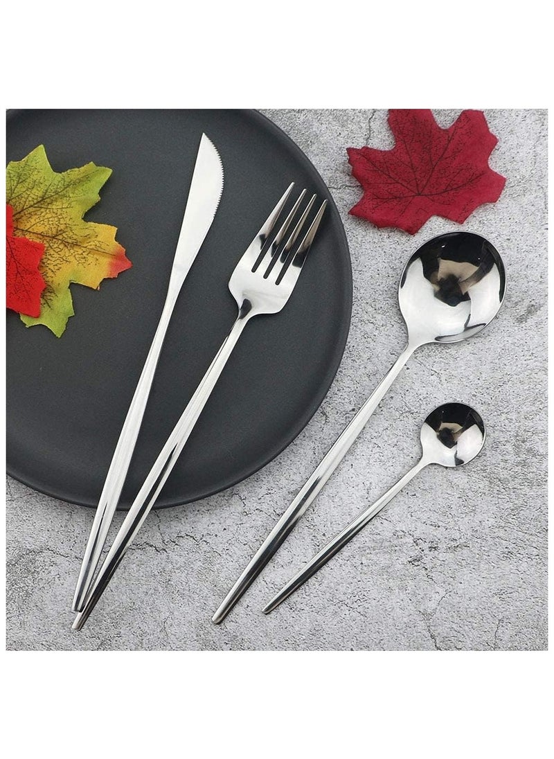 Avrini Avrini 24 piece Cutlery Set, 304 Stainless Steel Fork Spoon Knife Dining, Dinnerware, Flatware Set, Silverware, Tableware Set, Gift Box Set. (Silver)  - Image 1