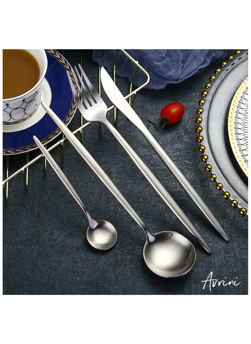 Avrini - Avrini 24 piece Cutlery Set, 304 Stainless Steel Fork Spoon Knife Dining, Dinnerware, Flatware Set, Silverware, Tableware Set, Gift Box Set. (Silver) - Image 1