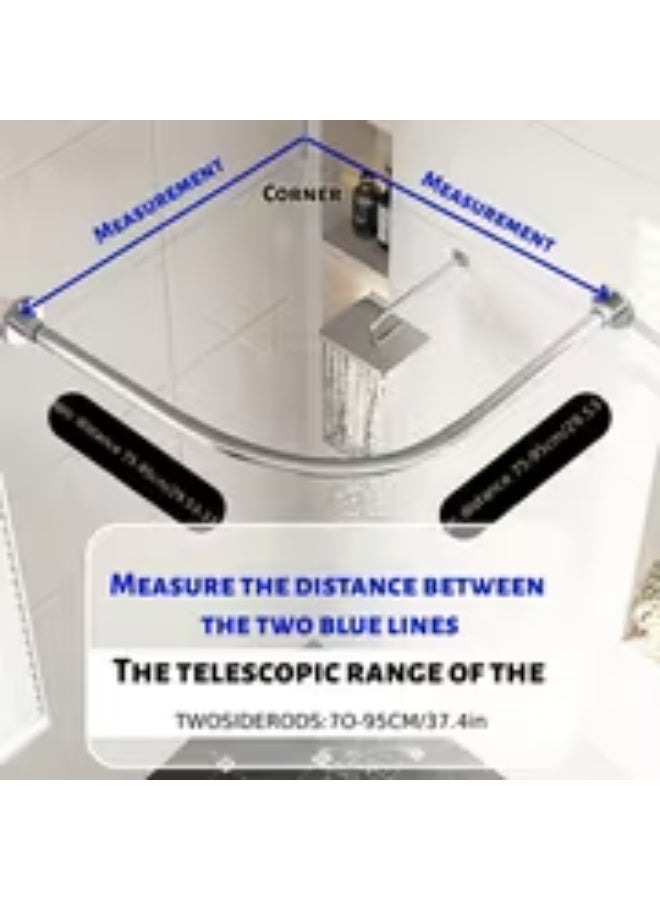 إيروريكس قضيب ستارة دش على شكل L قابل للتعديل بألوان أسود، فضي، وأبيض – تثبيت جداري بدون حفر، موفر للمساحة وسهل التركيب من الستانلس ستيل - Image 2