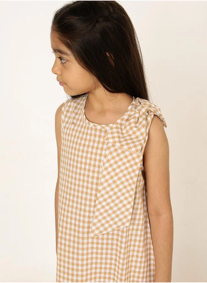 Styli Gingham Check Bow Detail Dress