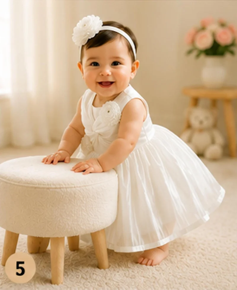 Artemea Artemea Baby Girls Rosette Embellished Fit & Flare Party Dress - Off White