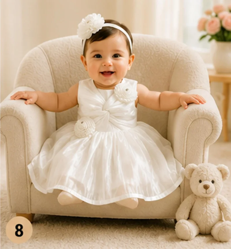 Artemea Artemea Baby Girls Rosette Embellished Fit & Flare Party Dress - Off White