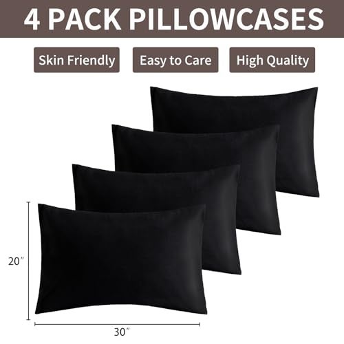 mini panda MINIPANDA Black Pillow Cases Set of 4 Queen Size - Super Soft, Smooth and Breathable Pillow Cases Queen- Envelope Design - Machine Washable Lightweight (20X30 Inches (4 Piece)) - Image 3