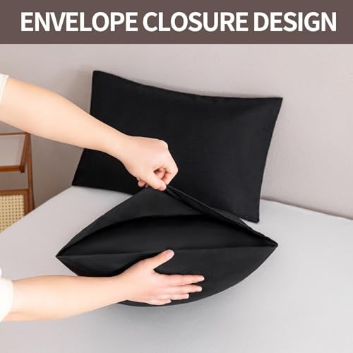 mini panda MINIPANDA Black Pillow Cases Set of 4 Queen Size - Super Soft, Smooth and Breathable Pillow Cases Queen- Envelope Design - Machine Washable Lightweight (20X30 Inches (4 Piece)) - Image 4